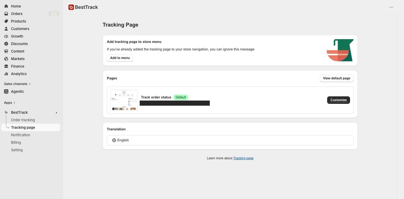 Tracking page settings hub