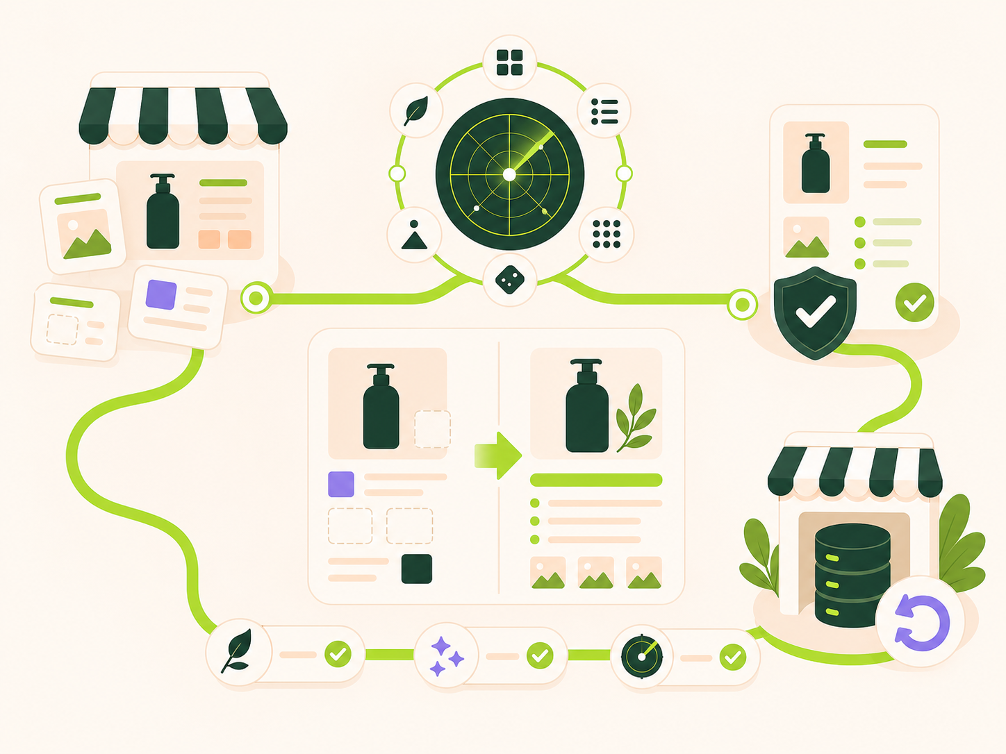 Illustration of AI scanning and improving Shopify product content