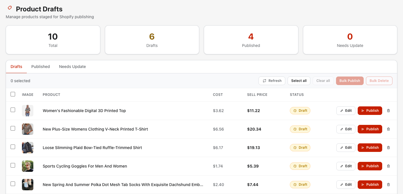 SonarFulfill Product Drafts